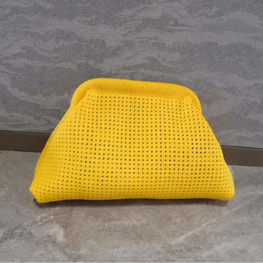 Crochet Yellow  Clutch Cosmetic Bag Make Up Bag Toiletry Woven Knitted Mesh